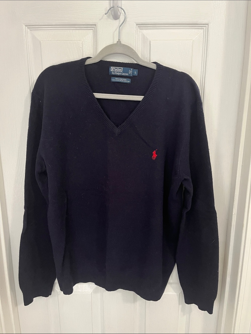 Polo by Ralph Lauren Navy V-Neck Sweater with Red Pony